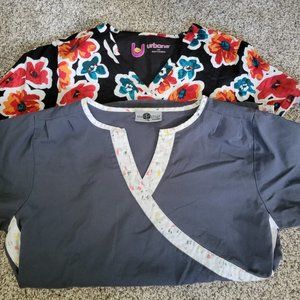 BOGO Lot of 2 Patterned Scrub Tops Size XS